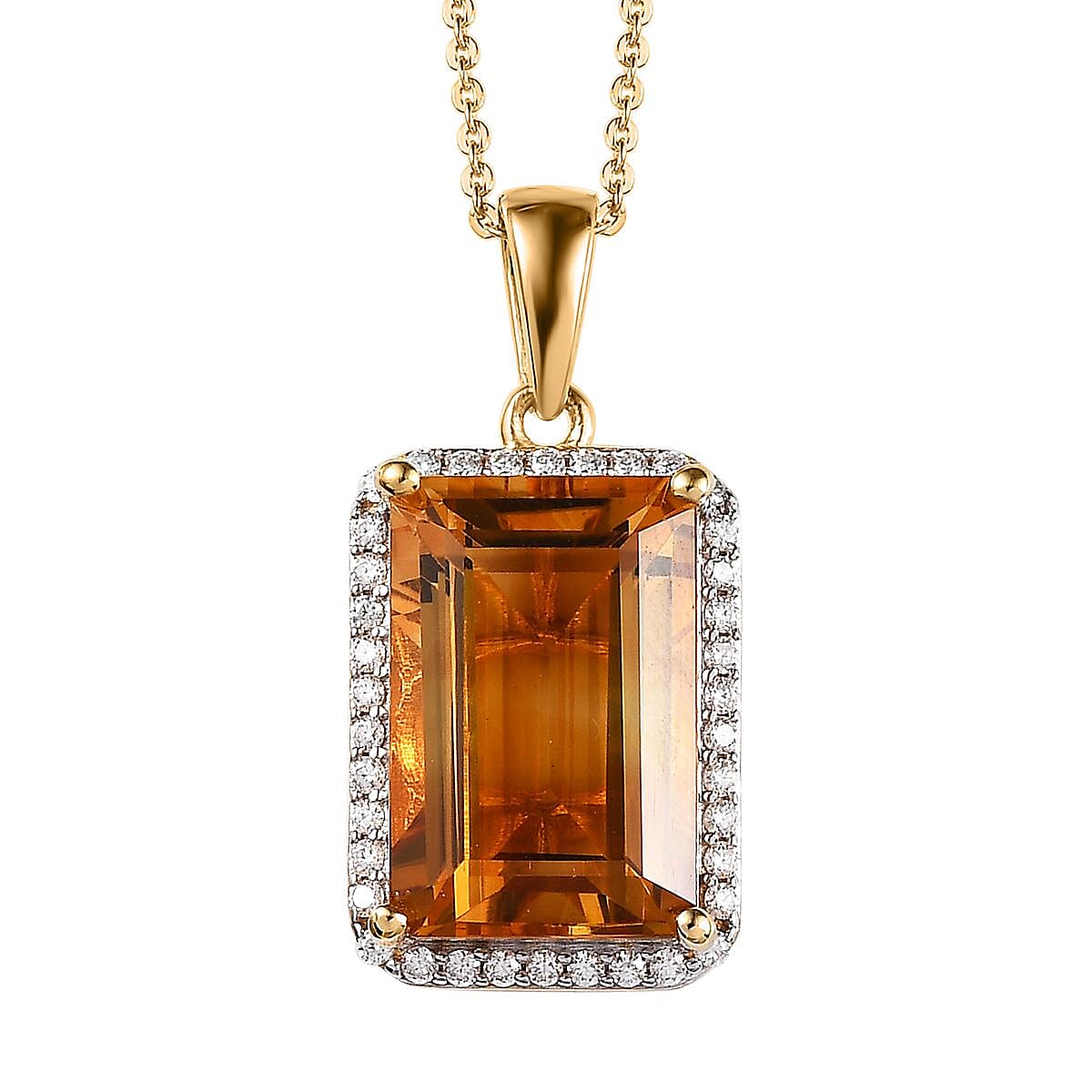 Serra Gaucha Citrine and Moissanite Pendant Necklace 20 Inches in Vermeil Yellow Gold Over Sterling Silver 8.40 ctw