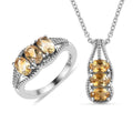 Citrine 3 Stone Ring (Size 5.0) and Pendant Necklace 20 Inches in Stainless Steel 2.70 ctw - Sticky add to cart bar