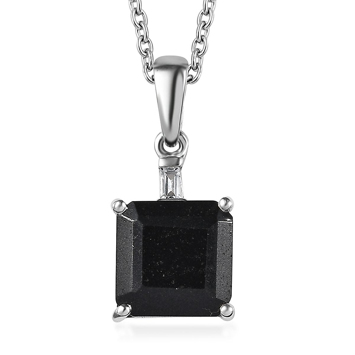 Black Tourmaline and White Topaz Pendant Necklace 20 Inches in Platinum Over Sterling Silver 4.75 ctw