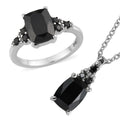 Thai Black Spinel, Simulated Black Diamond Ring (Size 5.0) and Pendant Necklace 20 Inches in Stainless Steel 6.00 ctw - Sticky add to cart bar