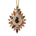 Multi-Tourmaline and White Zircon Floral Spray Pendant Necklace 20 Inches in Vermeil Yellow Gold Over Sterling Silver 2.20 ctw - Sticky add to cart bar
