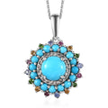 Sleeping Beauty Turquoise and Multi Gemstone Floral Pendant Necklace 20 Inches in Platinum Over Sterling Silver 3.70 ctw - Sticky add to cart bar