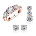 3 Piece Set - 120 Facet Moissanite 8.00 ctw Stud Earrings , Ring and Pendant in 14K Vermeil Rose Gold Over Sterling Silver - Sticky add to cart bar