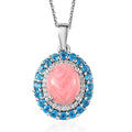 Premium Oregon Sunrise Peach Opal and Multi Gemstone Double Halo Pendant Necklace 20 Inches in Platinum Over Sterling Silver 2.85 ctw - Sticky add to cart bar