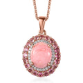 Premium Oregon Sunrise Peach Opal and Multi Gemstone Double Halo Pendant Necklace 20 Inches in Vermeil Rose Gold Over Sterling Silver 2.75 ctw - Sticky add to cart bar