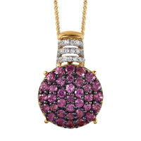 AAA Lotus Garnet and White Zircon Cluster Pendant Necklace 20 Inches in Vermeil Yellow Gold Over Sterling Silver 2.60 ctw