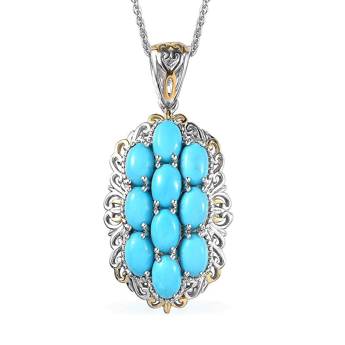 Sleeping Beauty Turquoise Pendant Necklace 20 Inches in Vermeil YG and Platinum Over Sterling Silver 4.20 ctw