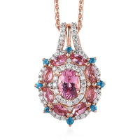 Premium Natural Calabar Pink Tourmaline and Multi Gemstone Pendant Necklace 20 Inches in Vermeil Rose Gold Over Sterling Silver 1.80 ctw