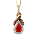 Mexican Cherry Fire Opal, Coffee and White Zircon Pendant Necklace 20 Inches in Vermeil Yellow Gold Over Sterling Silver 1.10 ctw - Sticky add to cart bar