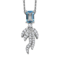 Blue Topaz, White Zircon Fish Tail Pendant Necklace (20 Inches) in Platinum Over Sterling Silver 1.10 ctw