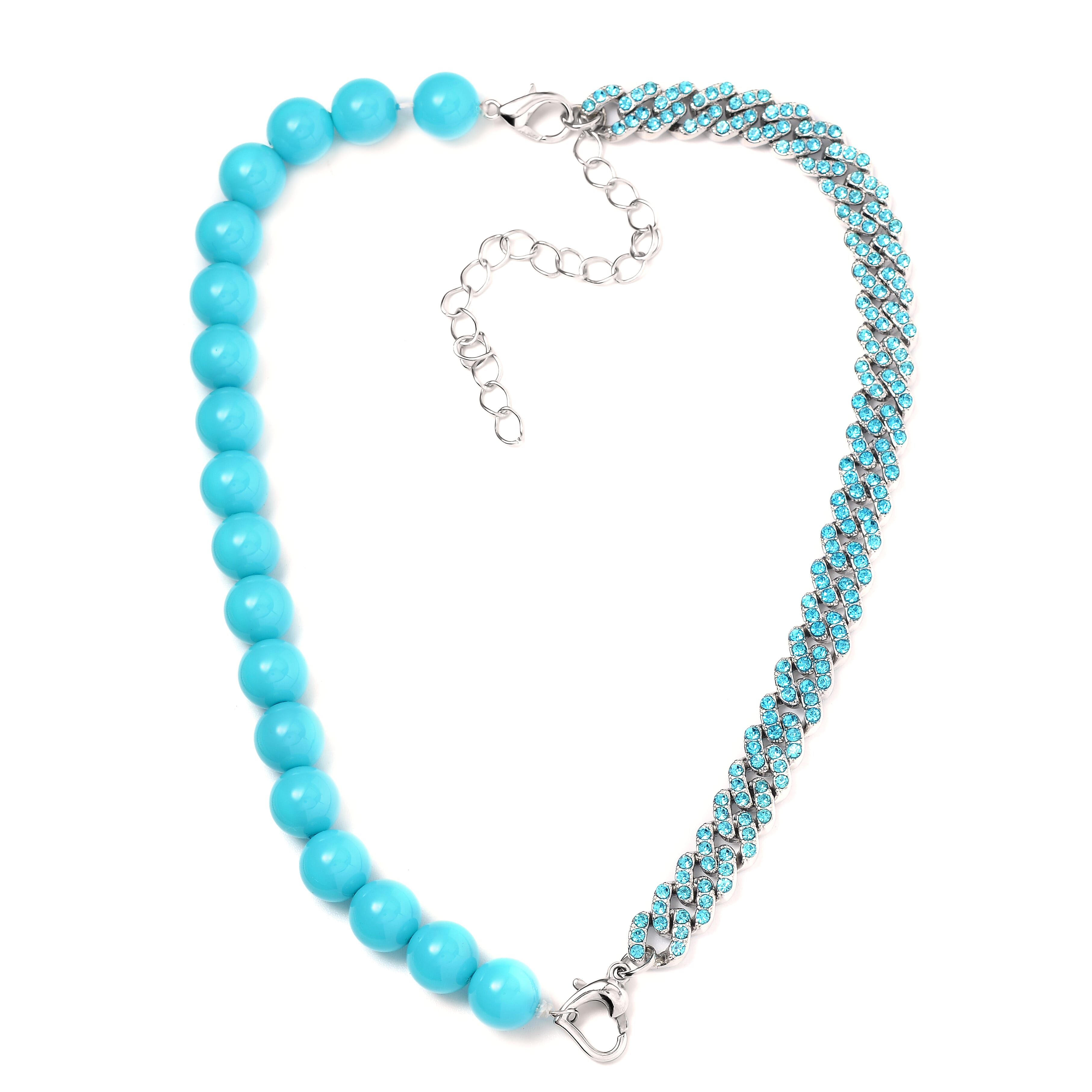 Blue Shell Pearl, Blue Austrian Crystal Set of 2 Bracelet (8-12In) or Necklace (16-20 Inches) in Silvertone