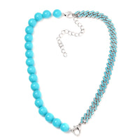 Blue Shell Pearl, Blue Austrian Crystal Set of 2 Bracelet (8-12In) or Necklace (16-20 Inches) in Silvertone