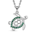 Simulated Green Diamond Turtle Pendant in Sterling Silver with Stainless Steel Necklace 20 Inches 0.30 ctw - Sticky add to cart bar