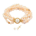 Freshwater Cultured Pearl Bracelet (7.00 In) and Stud Earrings in ION Plated YG Stainless Steel - Sticky add to cart bar