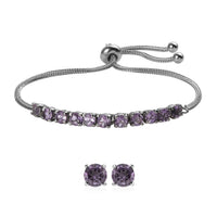 Rose De France Amethyst Bolo Bracelet and Stud Earrings in Stainless Steel 3.60 ctw