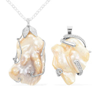 Freshwater Pearl Set of 2 Pendants Necklace 18 Inches in Silvertone