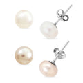 Freshwater Pearl Set of 2 Solitaire Stud Earrings in Silvertone - Sticky add to cart bar