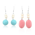 Turquoise and Peach Jade (D), Freshwater Pearl Set of 2 Earrings in Silvertone 16.00 ctw - Sticky add to cart bar