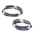Blue and White Freshwater Pearl Set of 2 Bracelet in Goldtone - Sticky add to cart bar
