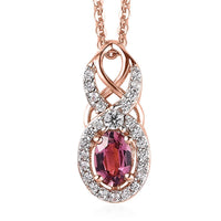 Premium Natural Calabar Pink Tourmaline and White Zircon Pendant Necklace 20 Inches in Vermeil Rose Gold Over Sterling Silver 0.70 ctw