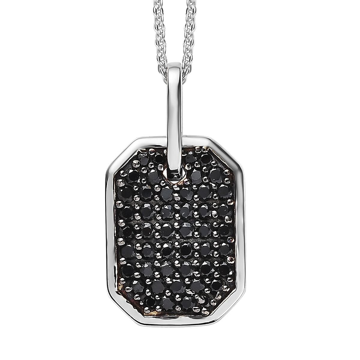 Thai Black Spinel Pendant Necklace 20 Inches in Platinum Over Sterling Silver 0.90 ctw
