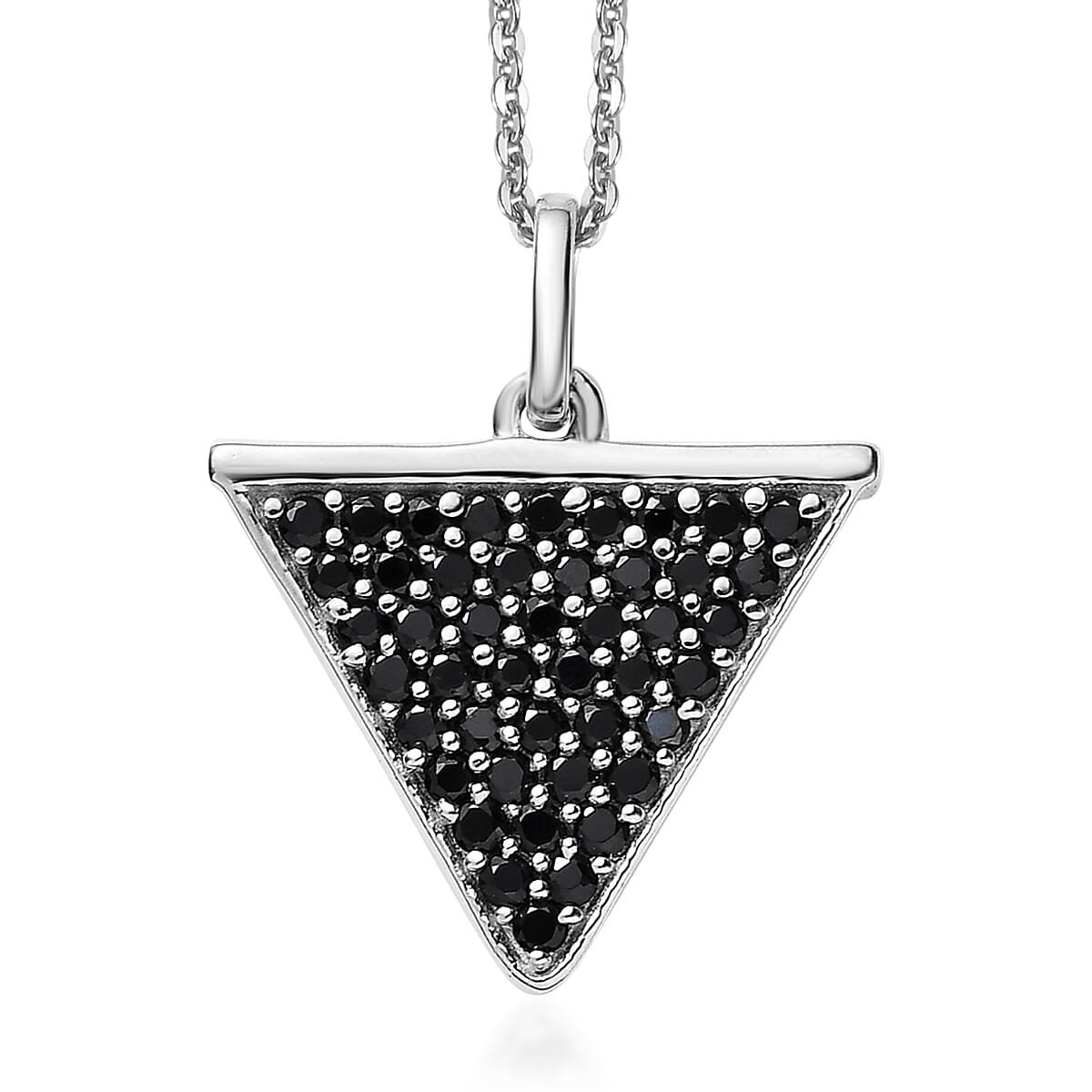 Thai Black Spinel Trillion Pendant Necklace (20 Inches) in Platinum Over Sterling Silver 0.90 ctw
