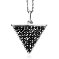 Thai Black Spinel Trillion Pendant Necklace (20 Inches) in Platinum Over Sterling Silver 0.90 ctw