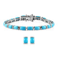 Doorbuster Sleeping Beauty Turquoise Tennis Bracelet (6.50In) and Solitaire Stud Earrings in Platinum Over Sterling Silver 12.50 ctw - Sticky add to cart bar