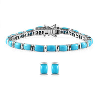 Doorbuster Sleeping Beauty Turquoise Tennis Bracelet (6.50In) and Solitaire Stud Earrings in Platinum Over Sterling Silver 12.50 ctw