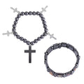 Black Hematite 362.00 ctw Set of 2 Bracelet with Cross Charm in Silvertone - Sticky add to cart bar