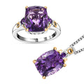 TLV African Amethyst Ring (Size 5.0) and Pendant Necklace (20 Inches) in Vermeil YG and Platinum Over Sterling Silver 11.25 ctw - Sticky add to cart bar