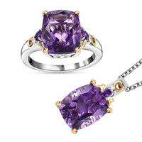 TLV African Amethyst Ring (Size 5.0) and Pendant Necklace (20 Inches) in Vermeil YG and Platinum Over Sterling Silver 11.25 ctw