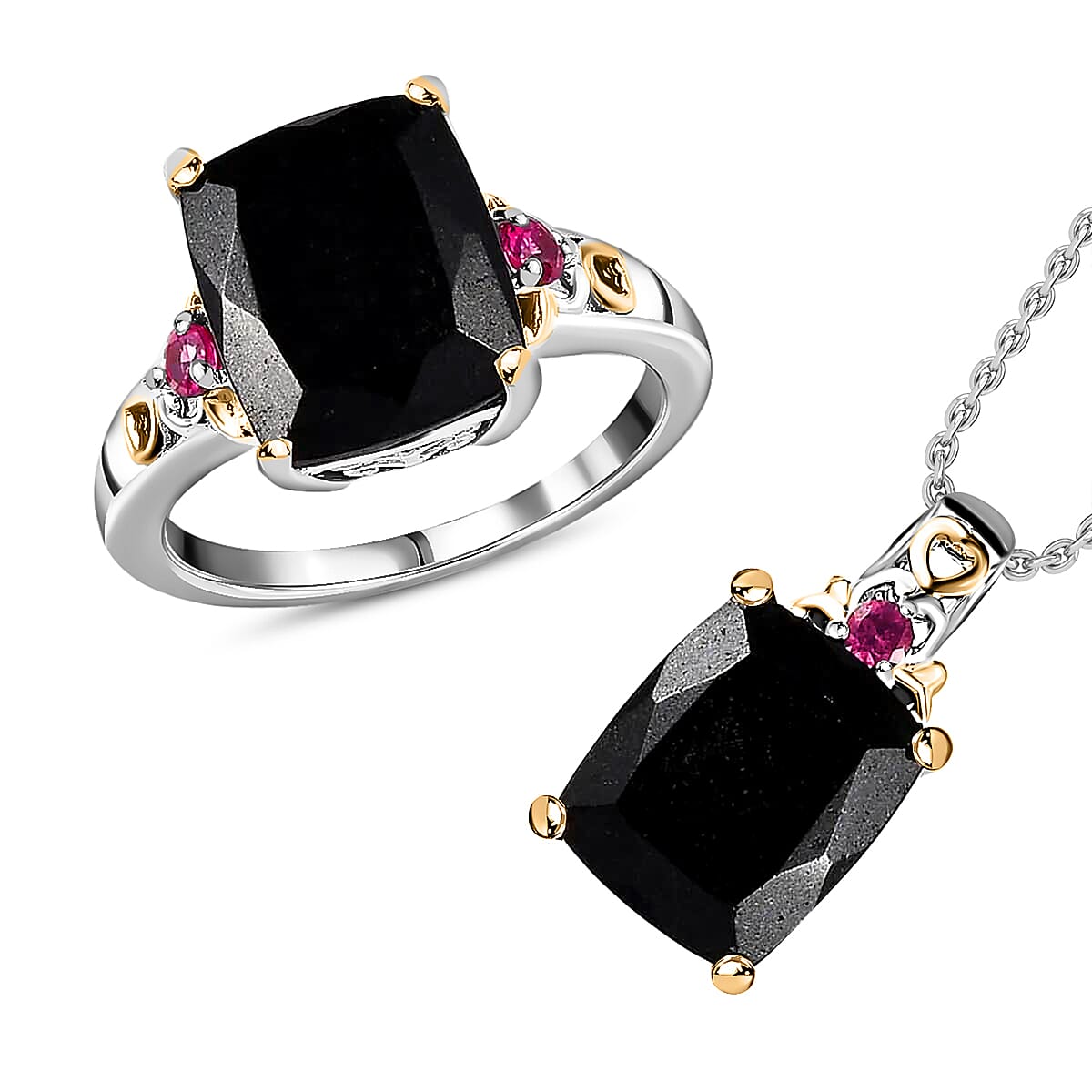 TLV African Amethyst Ring (Size 5.0) and Pendant Necklace (20 Inches) in Vermeil YG and Platinum Over Sterling Silver 11.25 ctw