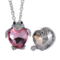 Silver Grey and Pink Glass, Multi Color Austrian Crystal Set of 2 Snake and Frog Brooch or Pendant with Necklace (24-26 Inches) in Silvertone