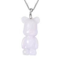 Natural Jade Carved Teddy Pendant Necklace (20 Inches) in Rhodium Over Sterling Silver 68.00 ctw