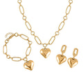 Doorbuster Heart Necklace 20-22 Inches and Earrings and Bracelet (7.25In) in Goldtone - Sticky add to cart bar