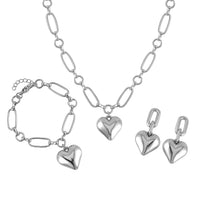 Doorbuster Heart Necklace 20-22 Inches and Earrings and Bracelet (7.25In) in Goldtone