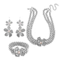 Doorbuster Simulated Pearl Flower Necklace 16-20 Inches and Bracelet (7-7.5In) and Earrings in Silvertone - Sticky add to cart bar