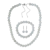 Natural Jade Jewelry Set of Bracelet, Earrings and Necklace, Round Shape Jade Beaded Jewelry Set, Rhodium Over Sterling Silver Jewelry Set, Gifts For Her 540.50 ctw