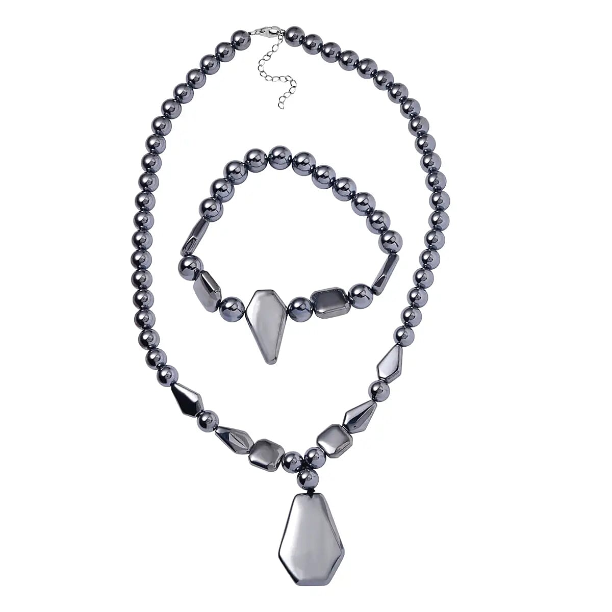 Terahertz Beaded Stretch Bracelet and Necklace 18-20 Inches in Rhodium Over Sterling Silver 310.65 ctw
