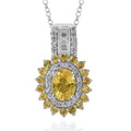 Madagascar Yellow Sapphire and White Zircon Double Halo Pendant Necklace 18 Inches in Platinum Over Sterling Silver 3.25 ctw - Sticky add to cart bar