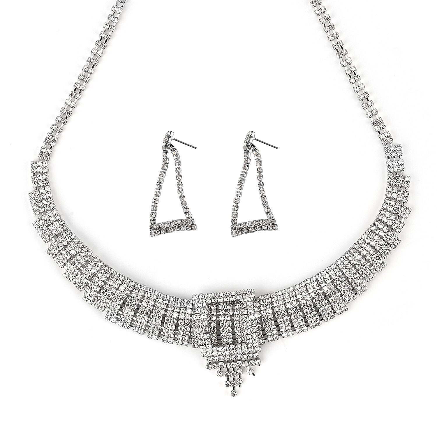 Austrian Crystal Regal Cascade Necklace and Earrings in Silvertone