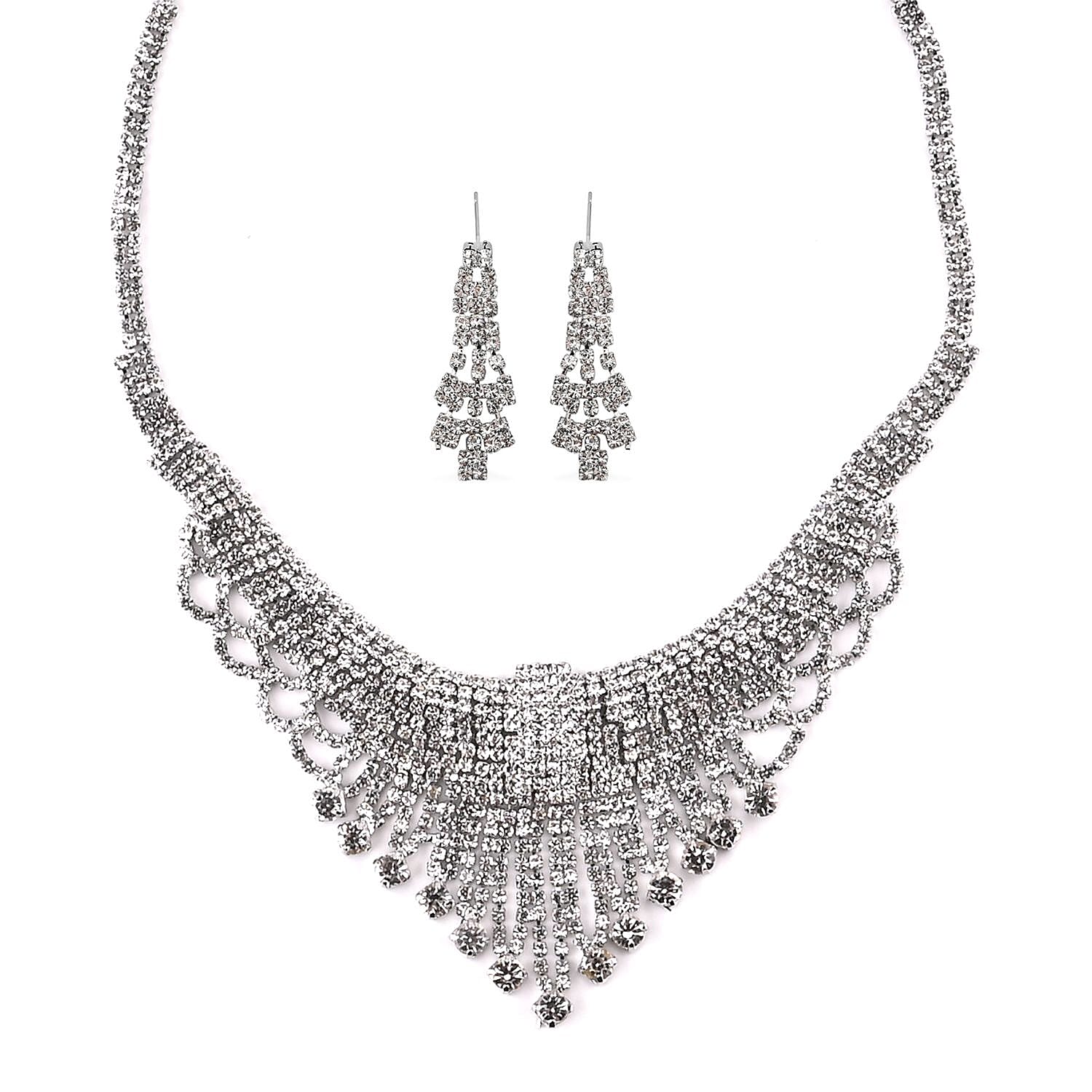 Austrian Crystal Glow Statement Necklace and Earrings in Silvertone