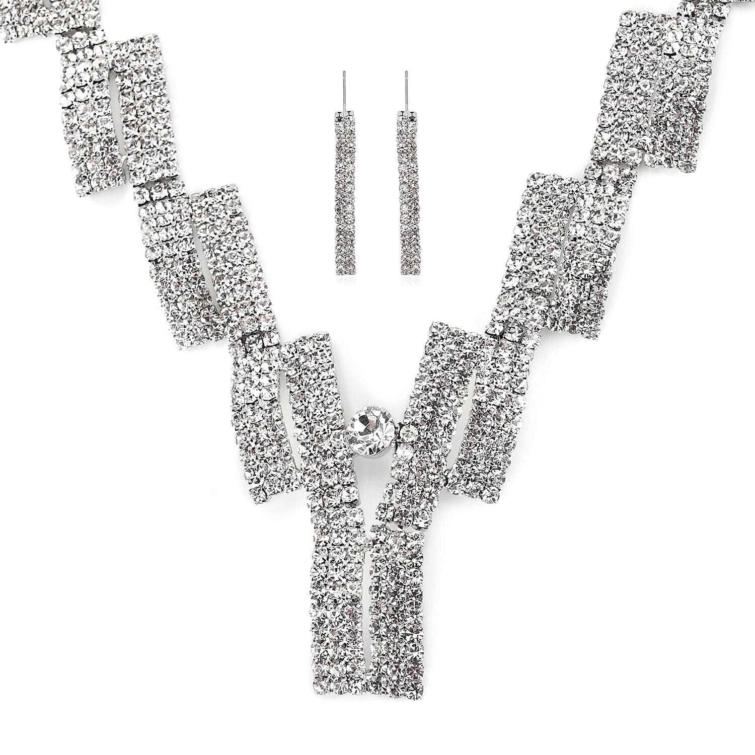 Austrian Crystal Royale Necklace and Earrings in Silvertone