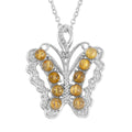 Golden Rutilated Quartz Butterfly Pendant in Silvertone with Stainless Steel Necklace 20 Inches 6.10 ctw - Sticky add to cart bar