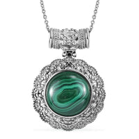 African Malachite 19.00 ctw Pendant Necklace in Stainless Steel 20 Inches