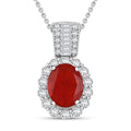 Jalisco Fire Opal and White Topaz 2.90 ctw Halo Pendant Necklace in Platinum Over Sterling Silver 20 Inches - Sticky add to cart bar