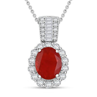 Jalisco Fire Opal and White Topaz 2.90 ctw Halo Pendant Necklace in Platinum Over Sterling Silver 20 Inches