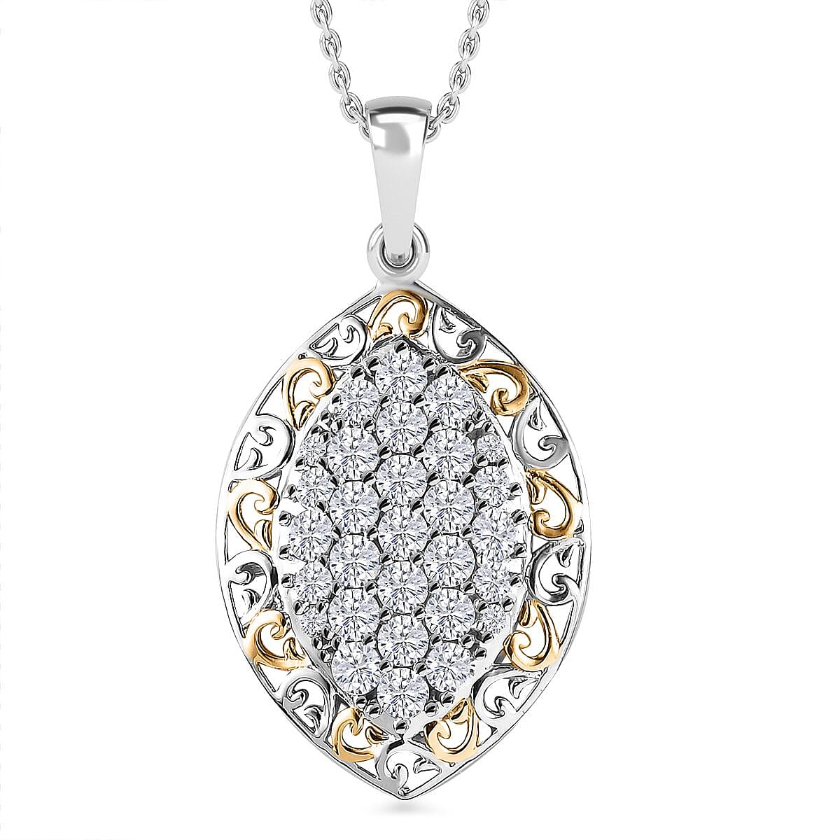 Karis White Zircon Pendant in 18K YG Plated and Platinum Bond with Stainless Steel Necklace (20 Inches) 2.30 ctw