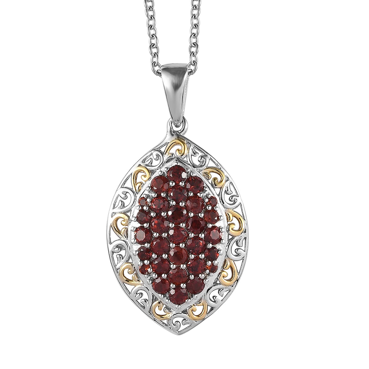 Karis Mozambique Garnet 2.00 ctw Pendant in 18K YG Plated, Platinum Bond with Stainless Steel Necklace (20 Inches)